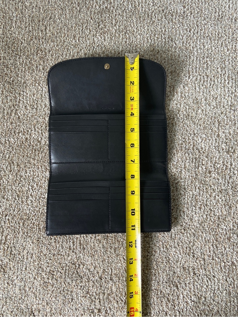COACH Signature Slim Envelope Wallet Brown Black Leather Long Flap Clutch - Picture 11 of 13